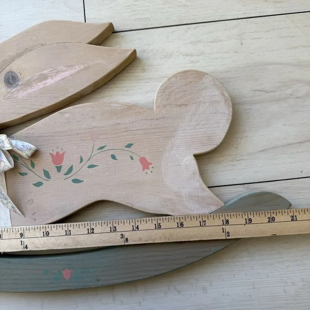 2 Handmade Wood Bunnies / Rabbits Wall Decor Cottage Core Farm House Prairie